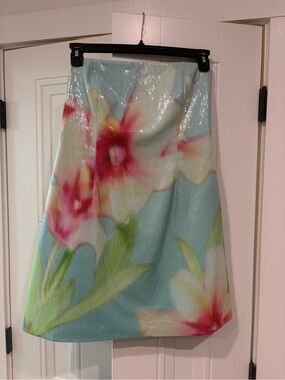 Ever New Aqua Floral Sequin Mini Skirt
